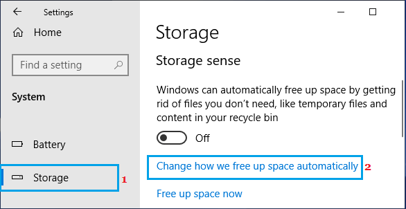 Change Storage Sense Automatic Options in Windows 10