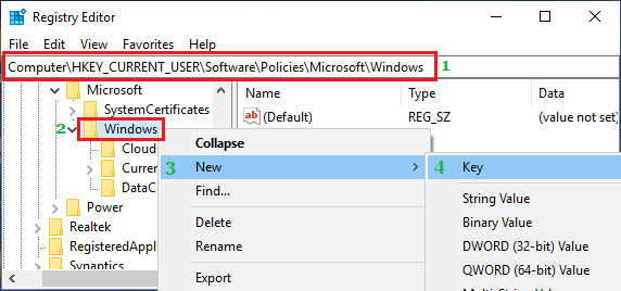 Create New Registry Key in Windows Folder 