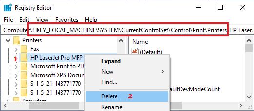 Delete Printer in Windows Registry