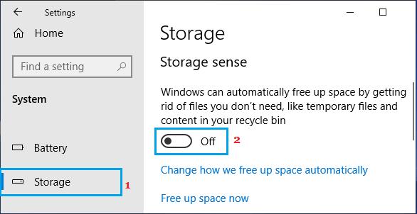 Disable Storage Sense Option in Windows 10