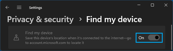 Enable Find My Device on Windows Computer