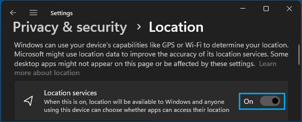 Enable Location Services on Windows Computer