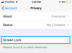 Screen Lock Tab on WhatsApp Privacy Screen