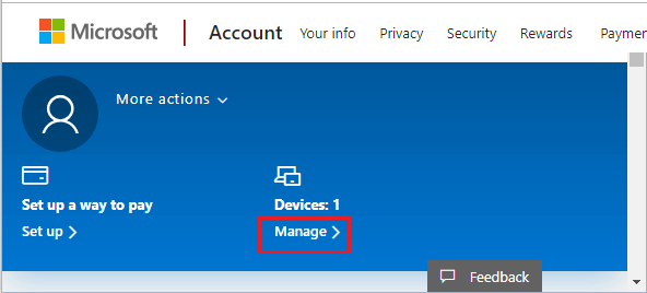 Manage Devices Option in Microsoft Account