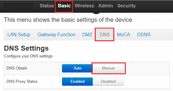 Switch to Manual DNS Settings