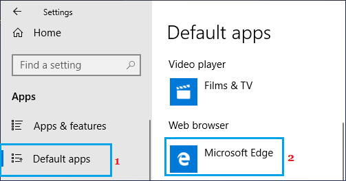 Default Web Browser Settings Option in Windows 10