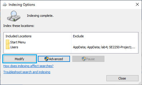 Modify Windows Search Option