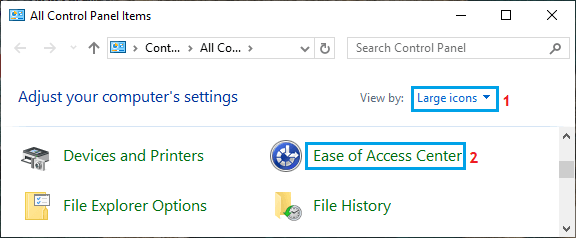 Open Ease of Access Center Using Control Panel