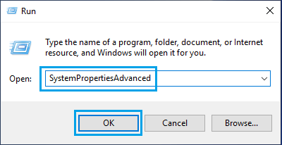 Öffnen Sie Die Erweiterten Systemeigenschaften Mit Dem Befehl „Ausführen“ In Windows