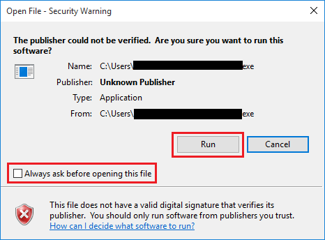 Publisher Could Not Be Verified Pop-up