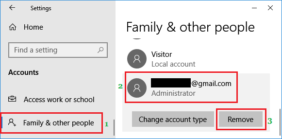 Remove User Account Option in Windows 10