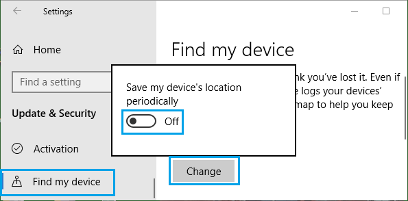 Save my device’s location periodically option in Windows 10