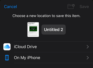 Select Save Location For PDF File on iPhone
