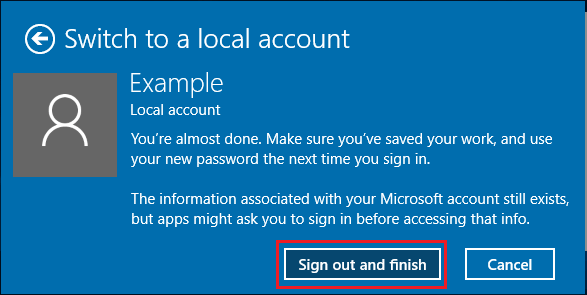 Switch to Local User Account in Windows 10