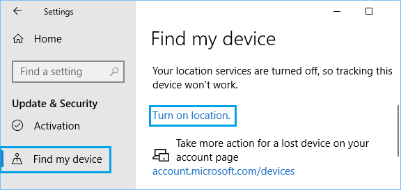 Turn On Location Tracking in Windows 10