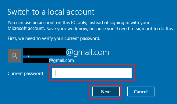 Enter Current Microsoft Account Password