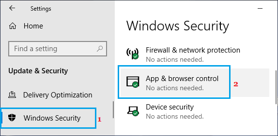 Windows Security App & Browser Control Option