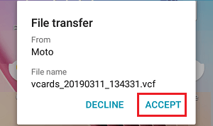 Accept File Transfer Request on Android Phone