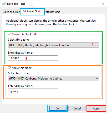 Add Clocks For London and Sydney in Windows Taskbar