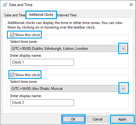 Add Additional Clocks Option in Windows 10