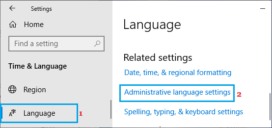 Administrative Language Settings Option in Windows