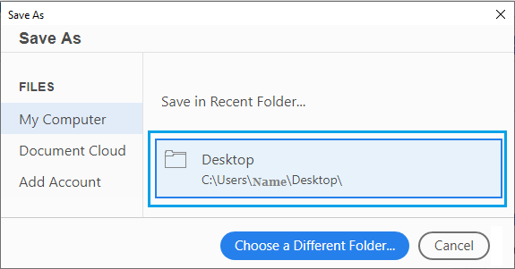 Adobe Acrobat File Save As Screen 