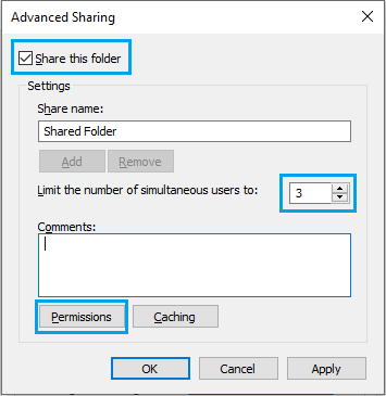 Permissions Tab on Advanced File Sharing Screen
