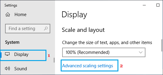 Advanced Scaling Settings Option on Windows PC