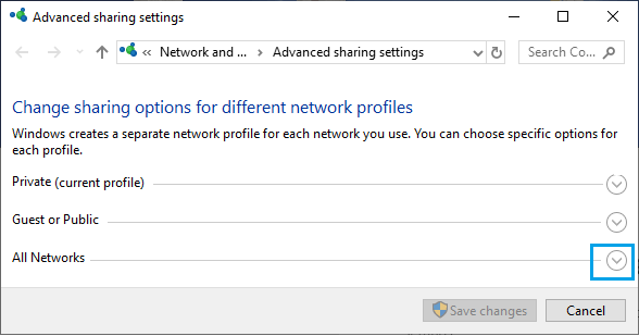 Open All Networks on Windows File Sharing Screen