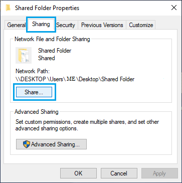 Basic and Advanced File Sharing Option in Windows 10