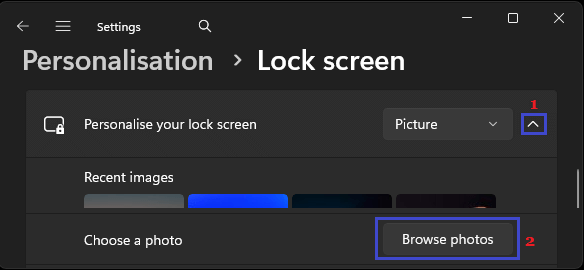 Browse Lock Screen Photos Option in Windows