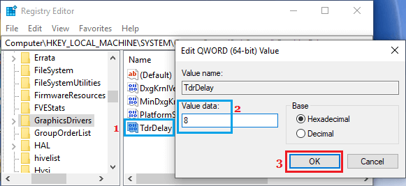 Change GraphicsDrivers TdrDelay DWORD Value Using Registry Editor