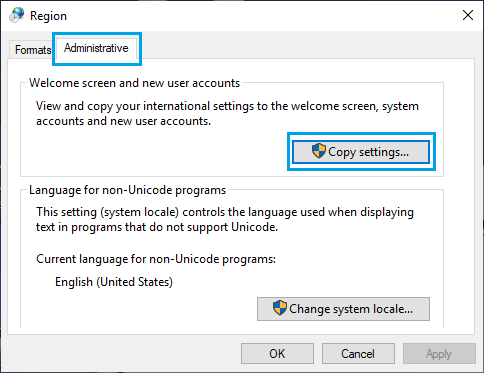 Copy Language Settings to Welcome, System and New User Accounts
