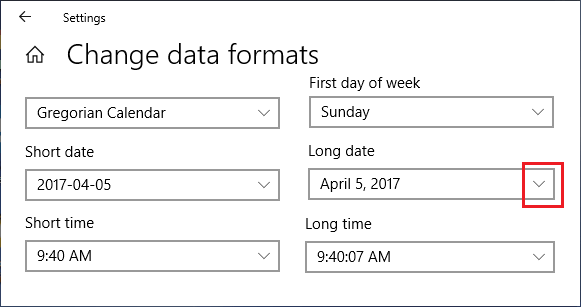 Change Date and Time Format Screen in Windows 10