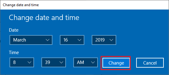 Cambiar manualmente la hora y la fecha en Windows 10
