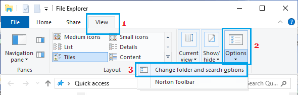 Change Folder and Search options in File Explorer