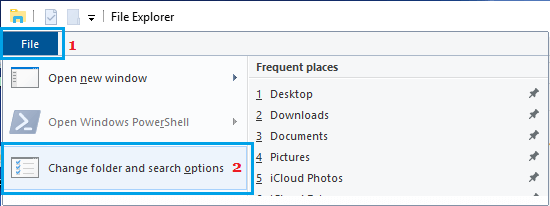 Change Folder and Search options from File Tab