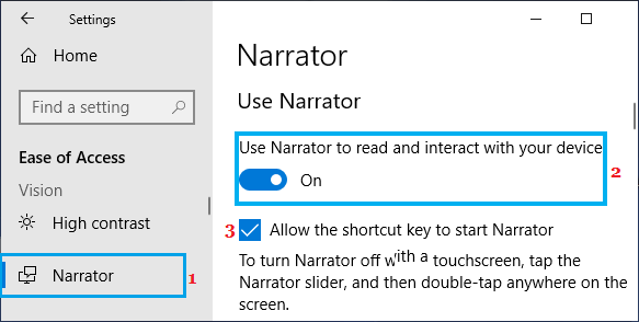 Enable Narrator in Windows 10