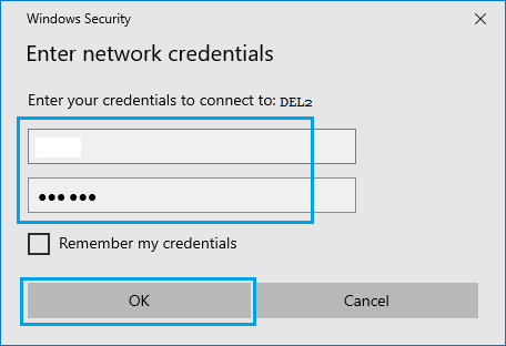 Enter Network Credentials
