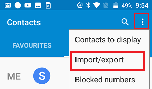 Import and Export Option on Android Contacts App