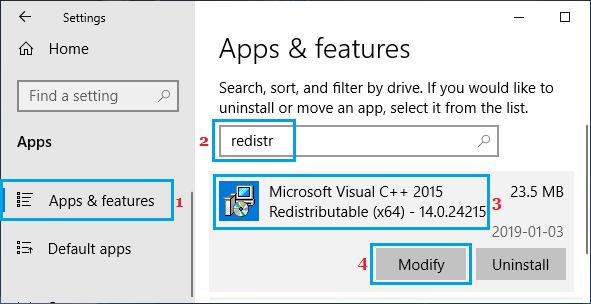 Modify Microsoft Visual C++ on Windows PC