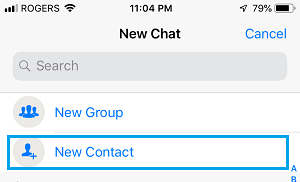 New Contact Tab on WhatsApp iPhone