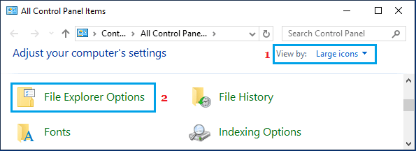 Open File Explorer Options Using Control Panel