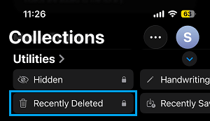 Open Recently Deleted Photos Folder on iPhone