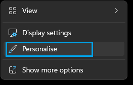 Personalize Desktop Option in Windows Right-click Menu