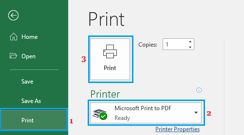 Print to PDF option in Microsoft Excel