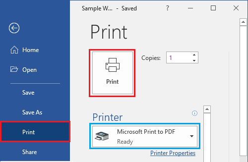 Print Word Document to PDF Printer