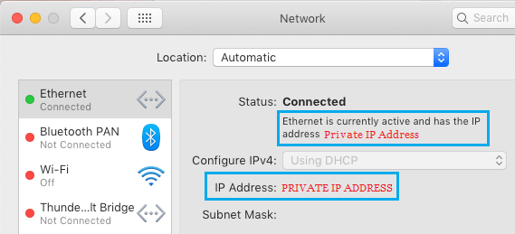 عنوان IP الخاص على Mac