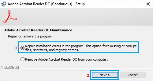 Repair Adobe Acrobat Reader Software