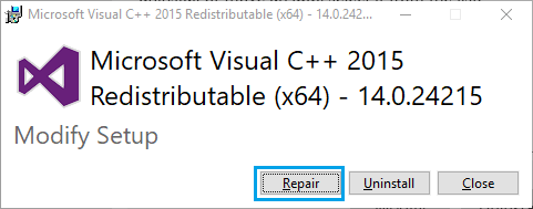 Repair Microsoft Visual C++ Redistribute on Windows PC